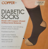 Copper+ Diabetic Socks, Black- Large