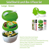 Salad Bowl & Lunch Box Set - Leak Proof - BPA-Free -6 Pieces Set -Large - Green