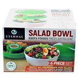 Salad Bowl & Lunch Box Set - Leak Proof - BPA-Free -6 Pieces Set -Large - Green