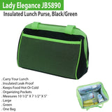 Lady Elegance JB5890 Insulated Lunch Purse, Black/Green