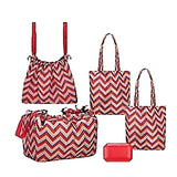 Sachi Shop Pack & Go Market Totes: 5-Piece Red Chevron Set