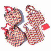 Sachi Shop Pack & Go Market Totes: 5-Piece Red Chevron Set