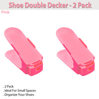 Shoe Double Decker - Efficient Space-Saving Organizer- Pink - 2 Pack