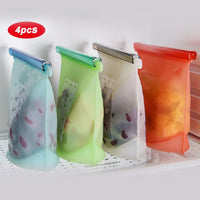 4-Pack Silicone Reusable Food Bags - Vacuum Seal & Storage Solution