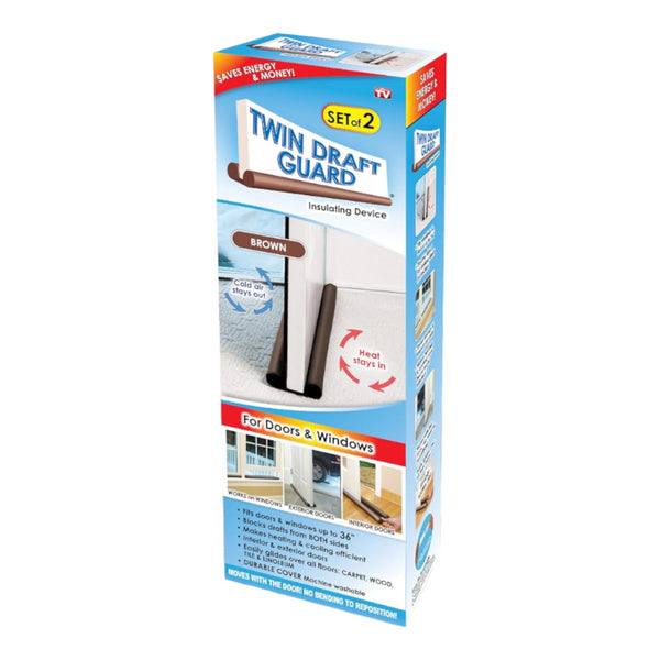 Twin Draft Guard For Doors & Windows- Cold Air Heating-  Brown- Set of 2